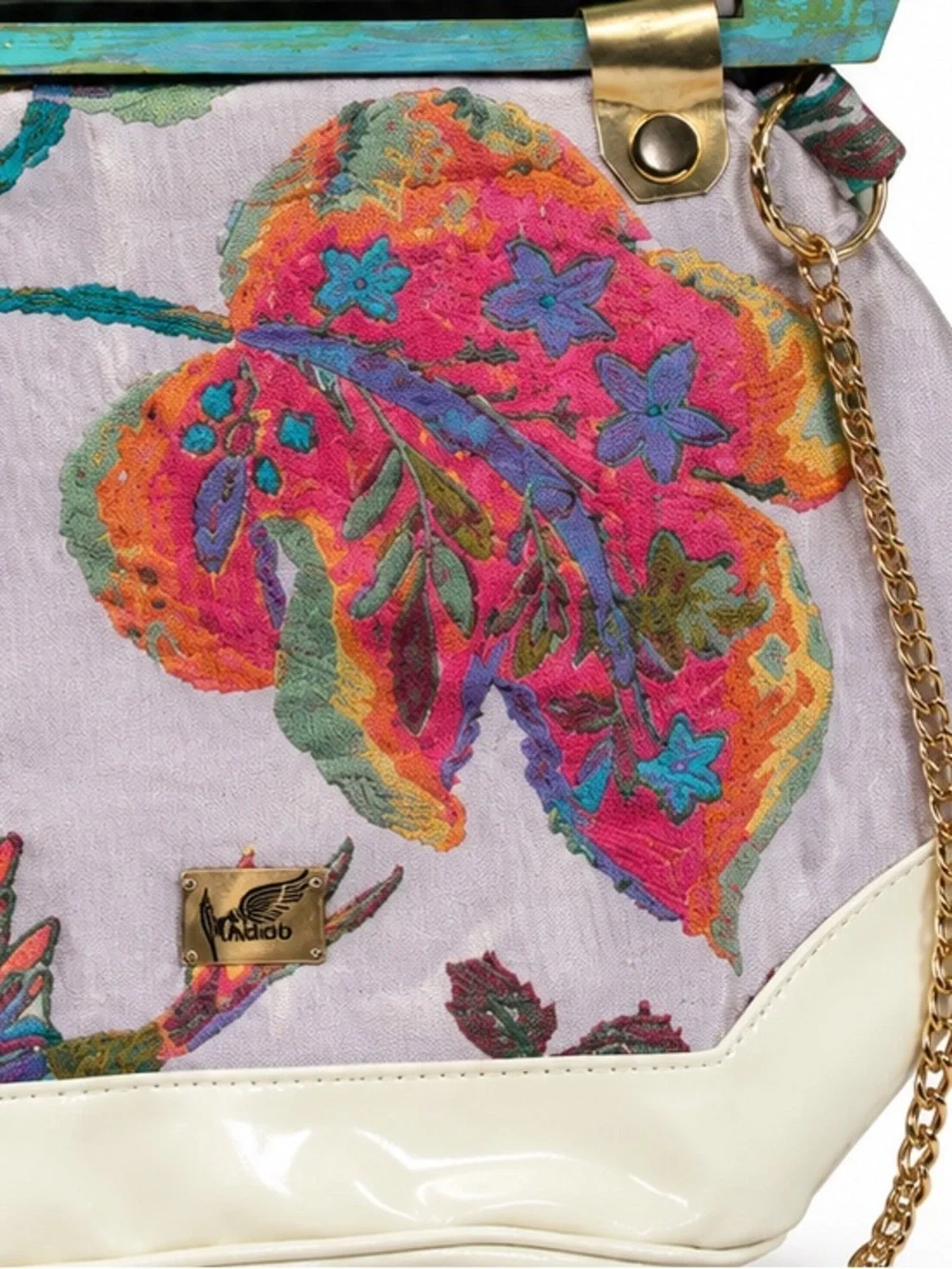 Alado Wooden Handle Tapestry Handbag Floral Art Deco Boho Statement Purse
